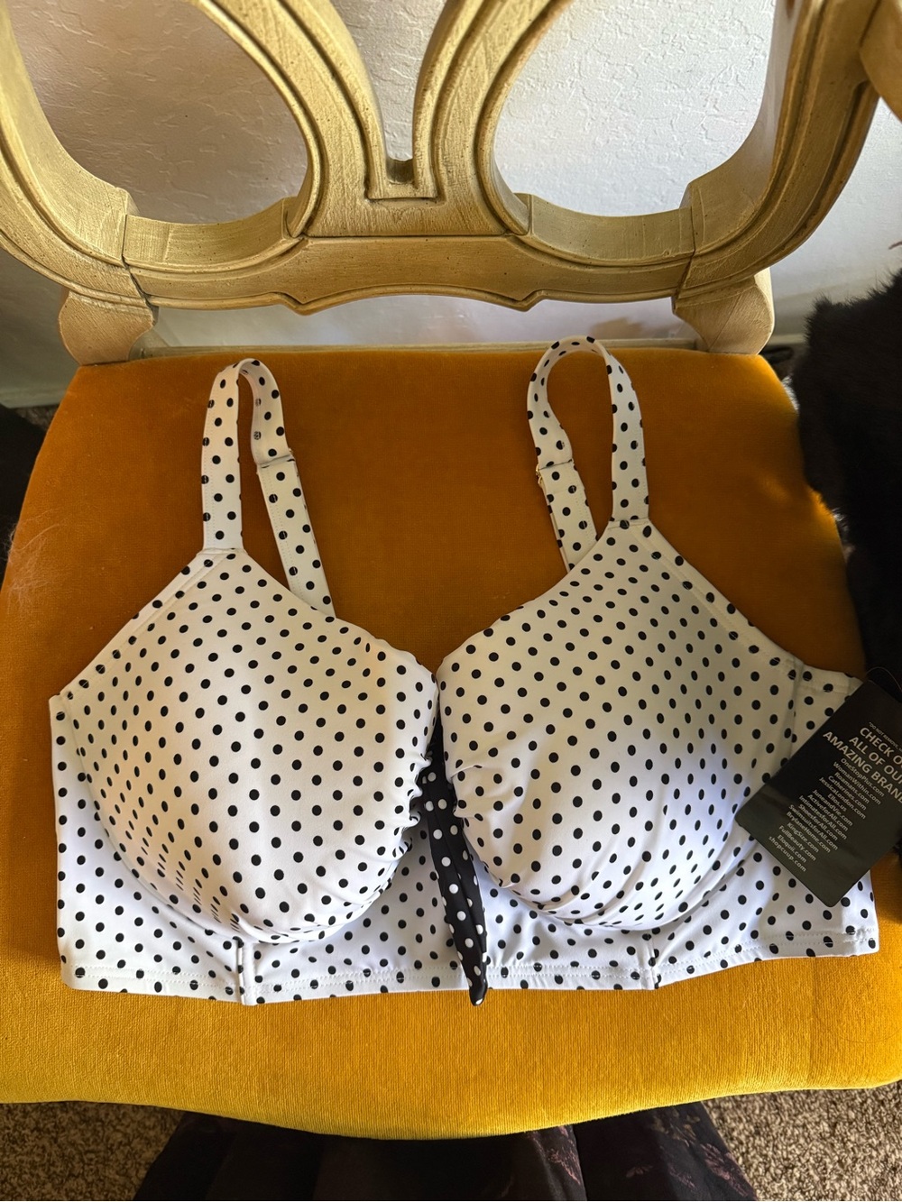 Swimsuits For All White and Black Polka Dot Bikini Top